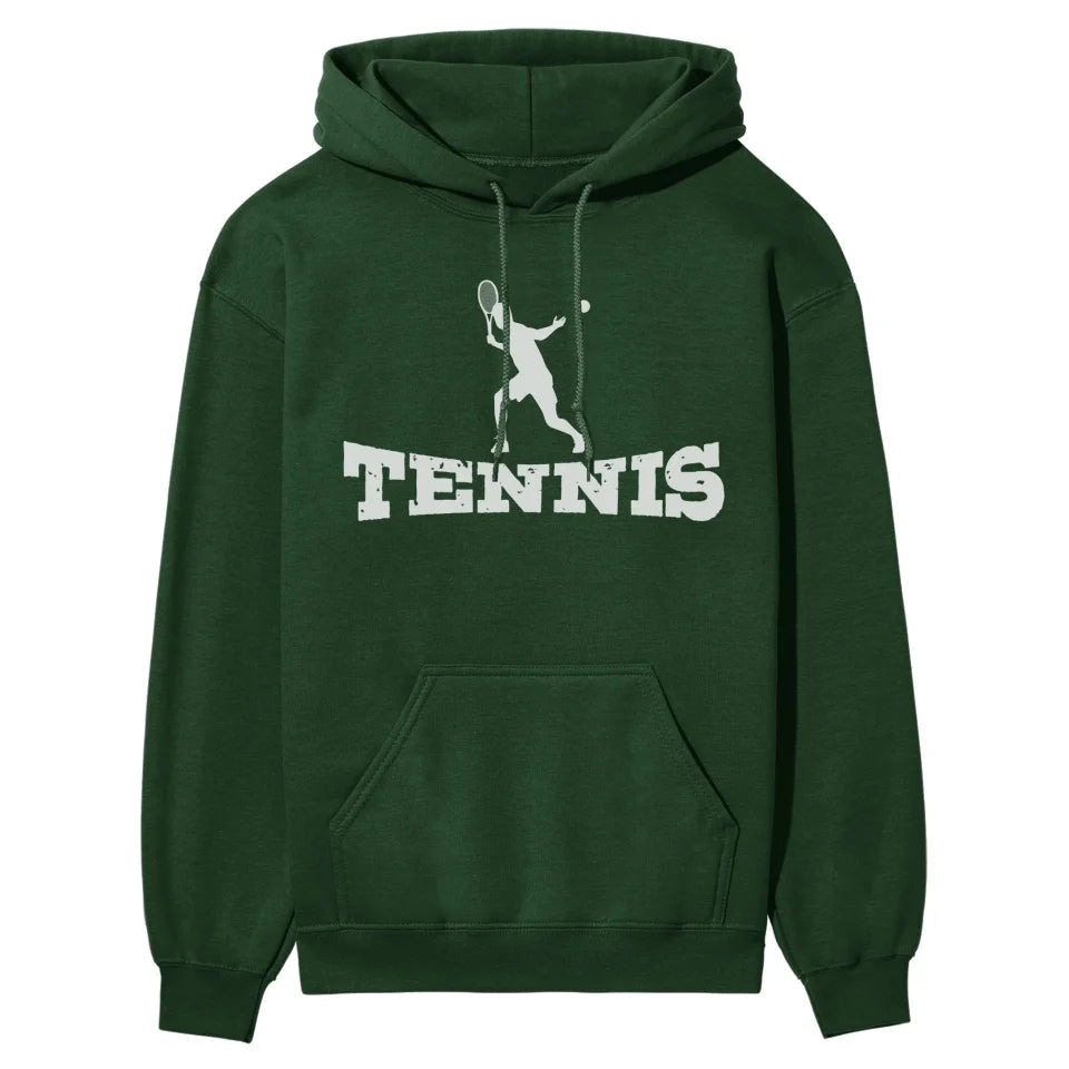 Basic Tennis with Tennis Player Icon on a Hoodie with a White Graphic