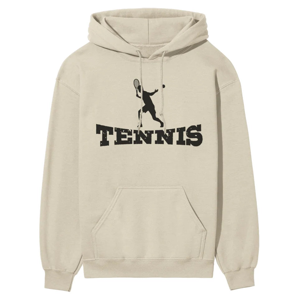 Basic Tennis with Tennis Player Icon on a Hoodie with a Black Graphic