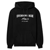 Swimming Mom with Swimmer Icon and Swimmer Name on a Hoodie with a White Graphic