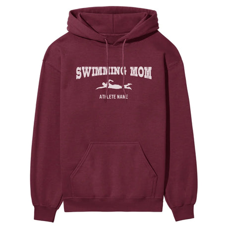 Swimming Mom with Swimmer Icon and Swimmer Name on a Hoodie with a White Graphic