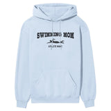 Swimming Mom with Swimmer Icon and Swimmer Name on a Hoodie with a Black Graphic