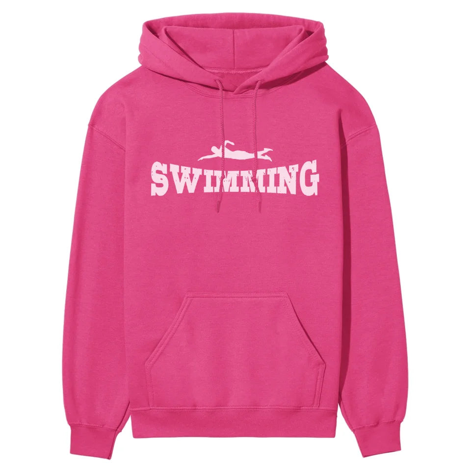 Basic Swimming with Swimmer Icon on a Hoodie with a White Graphic