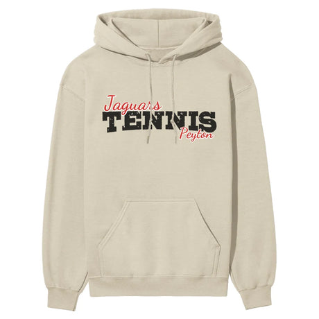 Custom Tennis Mascot and Tennis Player Name on a Hoodie with a Black Graphic