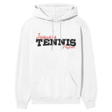 Custom Tennis Mascot and Tennis Player Name on a Hoodie with a Black Graphic