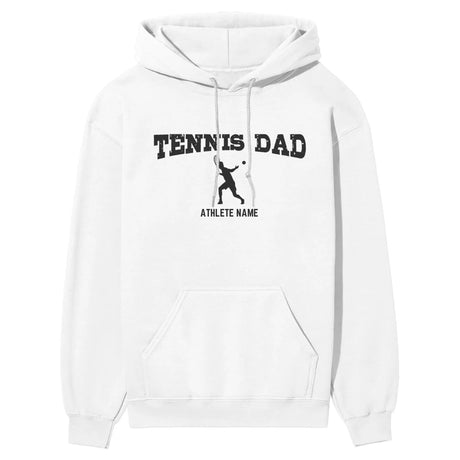 Tennis Dad with Tennis Player Icon and Tennis Player Name on a Hoodie with a Black Graphic