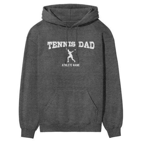 Tennis Dad with Tennis Player Icon and Tennis Player Name on a Hoodie with a White Graphic