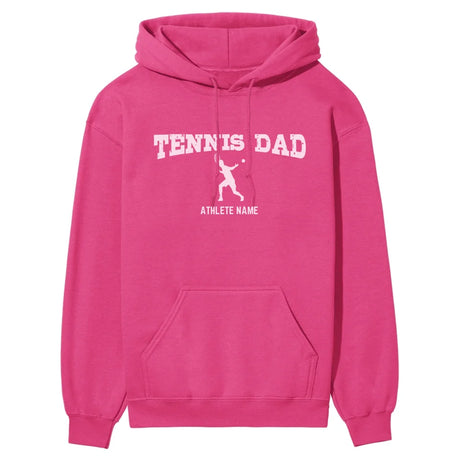 Tennis Dad with Tennis Player Icon and Tennis Player Name on a Hoodie with a White Graphic