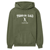 Tennis Dad with Tennis Player Icon and Tennis Player Name on a Hoodie with a White Graphic