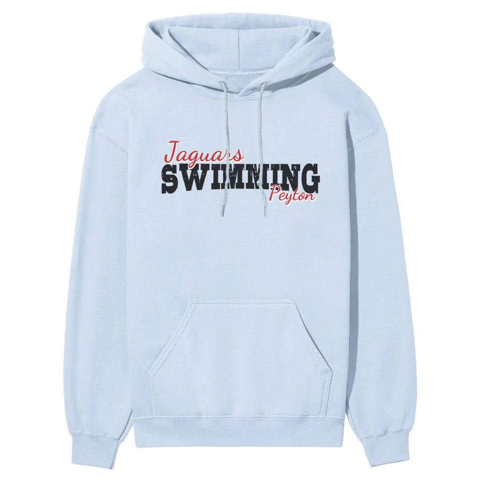 Custom Swimming Mascot and Swimmer Name on a Hoodie with a Black Graphic