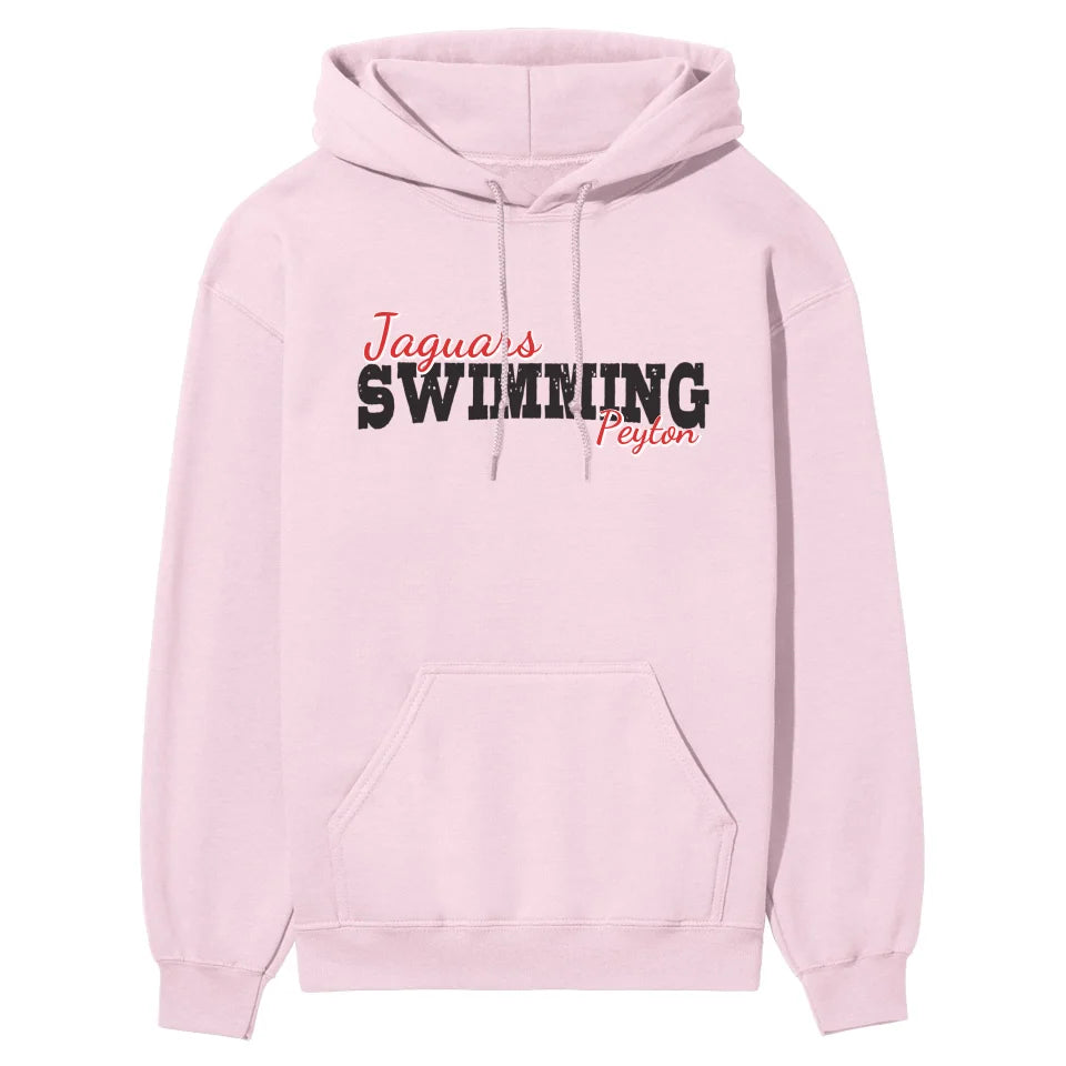 Custom Swimming Mascot and Swimmer Name on a Hoodie with a Black Graphic