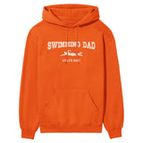 Swimming Dad with Swimmer Icon and Swimmer Name on a Hoodie with a White Graphic