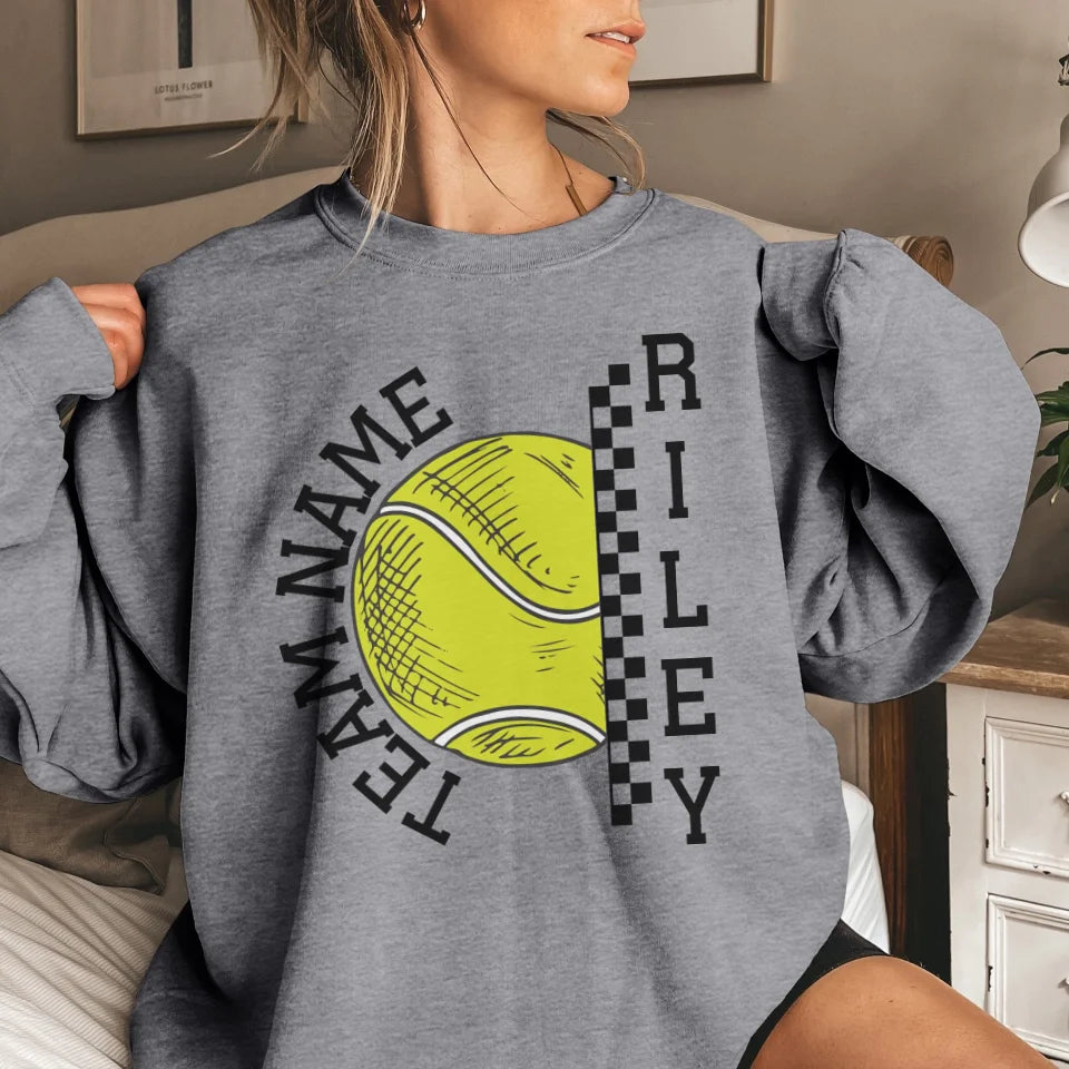 Personalized Tennis on a Sweatshirt With Team and Tennis Player Name on a Sweatshirt