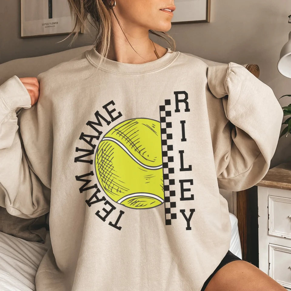 Personalized Tennis on a Sweatshirt With Team and Tennis Player Name on a Sweatshirt