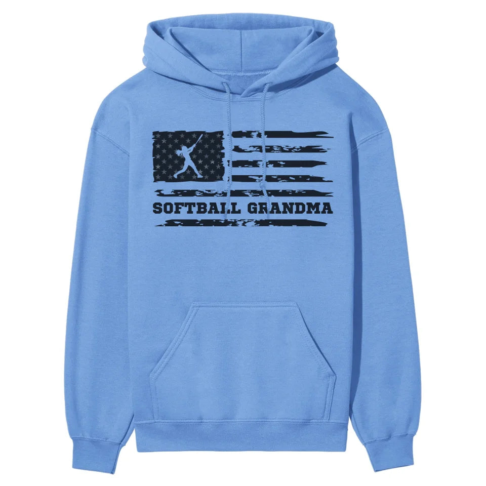 Softball Grandma Horizontal Flag on a Hoodie with a Black Graphic