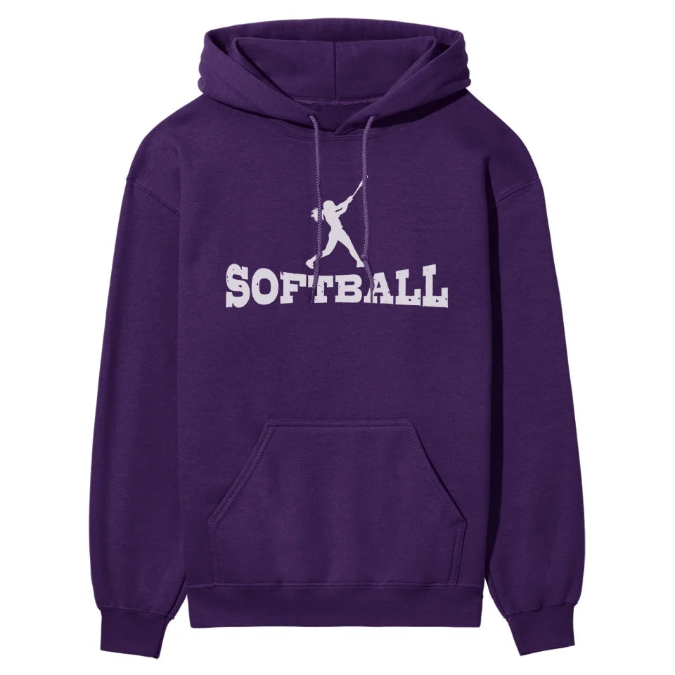 Basic Softball with Softball Player Icon on a Hoodie with a White Graphic