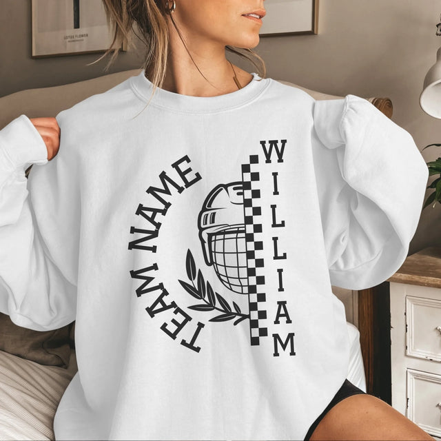 Personalized Hockey on a Sweatshirt With Team and Hockey Player Name on a Sweatshirt