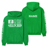 Soccer Mom Horizontal Flag With Soccer Player Name on a Hoodie with a White Graphic