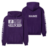 Soccer Mom Horizontal Flag With Soccer Player Name on a Hoodie with a White Graphic