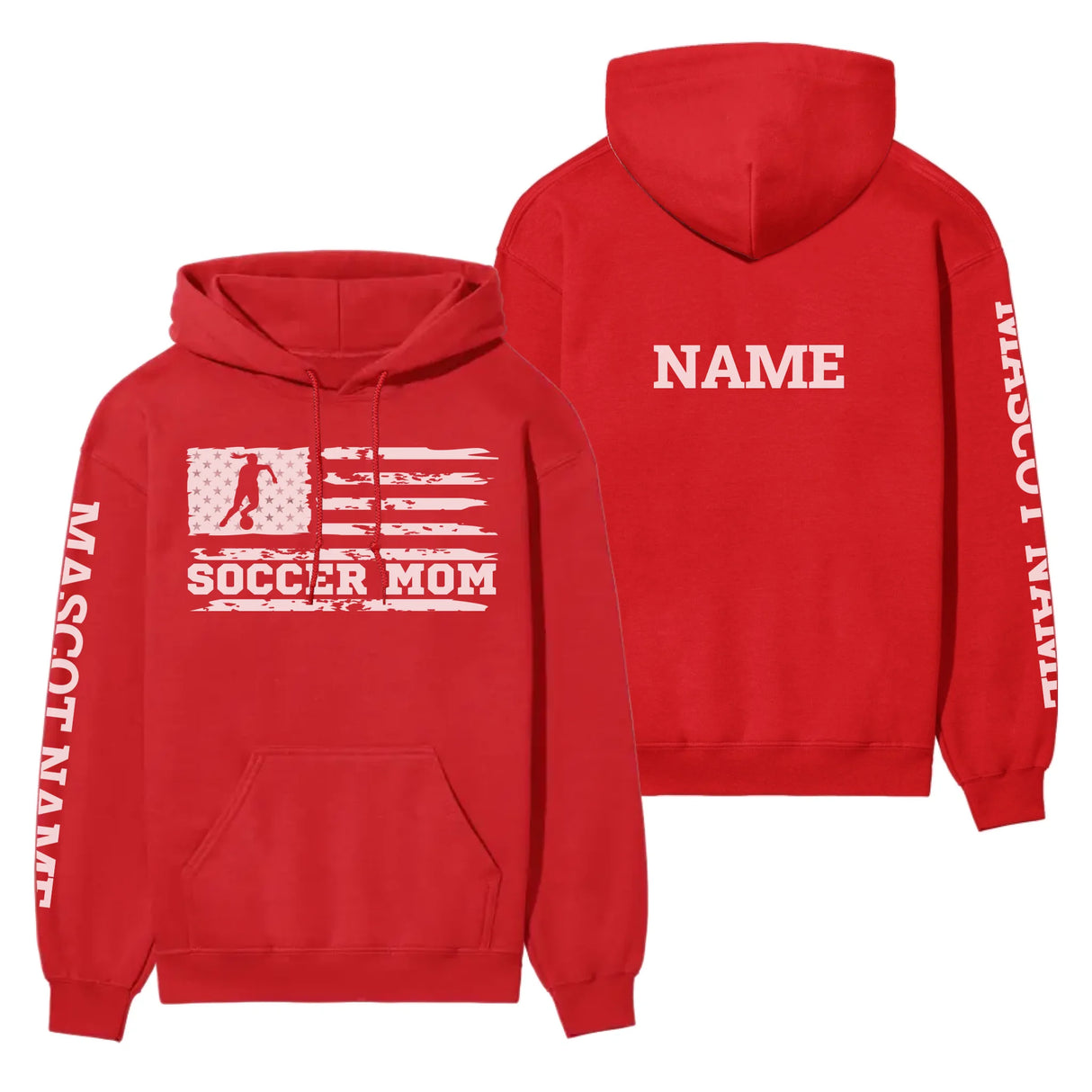 Soccer Mom Horizontal Flag With Soccer Player Name on a Hoodie with a White Graphic