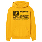 Soccer Grandma Horizontal Flag on a Hoodie with a Black Graphic