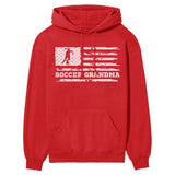 Soccer Grandma Horizontal Flag on a Hoodie with a White Graphic