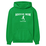 Soccer Mom with Soccer Player Icon and Soccer Player Name on a Hoodie with a White Graphic