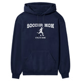 Soccer Mom with Soccer Player Icon and Soccer Player Name on a Hoodie with a White Graphic