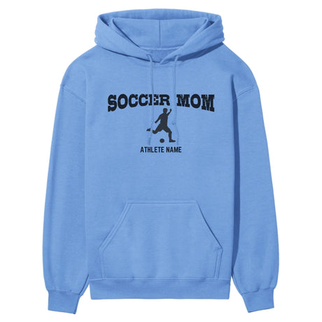 Soccer Mom with Soccer Player Icon and Soccer Player Name on a Hoodie with a Black Graphic