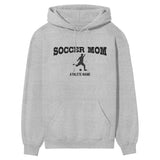 Soccer Mom with Soccer Player Icon and Soccer Player Name on a Hoodie with a Black Graphic