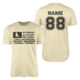 Hockey Grandpa Horizontal Flag With Hockey Player Name on a Men's T-Shirt with a Black Graphic