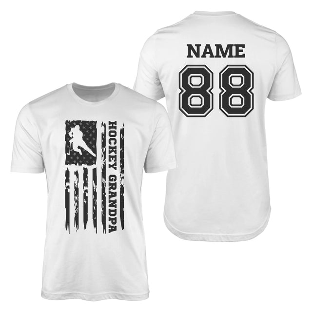 Hockey Grandpa Vertical Flag With Hockey Player Name on a Men's T-Shirt with a Black Graphic