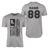 Hockey Grandpa Vertical Flag With Hockey Player Name on a Men's T-Shirt with a Black Graphic