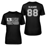 Hockey Grandma Horizontal Flag With Hockey Player Name on a Unisex T-Shirt with a White Graphic