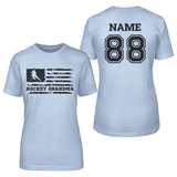 Hockey Grandma Horizontal Flag With Hockey Player Name on a Unisex T-Shirt with a Black Graphic