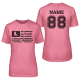 Hockey Grandma Horizontal Flag With Hockey Player Name on a Unisex T-Shirt with a Black Graphic