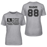 Hockey Grandma Horizontal Flag With Hockey Player Name on a Unisex T-Shirt with a Black Graphic