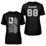 Hockey Grandma Vertical Flag With Hockey Player Name on a Unisex T-Shirt with a White Graphic