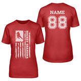 Hockey Grandma Vertical Flag With Hockey Player Name on a Unisex T-Shirt with a White Graphic