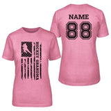 Hockey Grandma Vertical Flag With Hockey Player Name on a Unisex T-Shirt with a Black Graphic