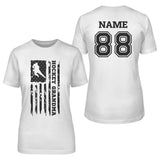 Hockey Grandma Vertical Flag With Hockey Player Name on a Unisex T-Shirt with a Black Graphic