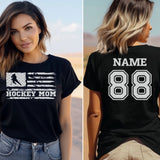 Hockey Mom Horizontal Flag With Hockey Player Name on a Unisex T-Shirt with a White Graphic