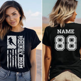 Hockey Mom Vertical Flag With Hockey Player Name on a Unisex T-Shirt with a White Graphic