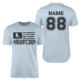 Hockey Dad Horizontal Flag With Hockey Player Name on a Men's T-Shirt with a Black Graphic