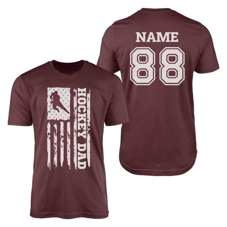 Hockey Dad Vertical Flag With Hockey Player Name on a Men's T-Shirt with a White Graphic