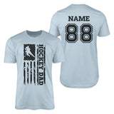 Hockey Dad Vertical Flag With Hockey Player Name on a Men's T-Shirt with a Black Graphic