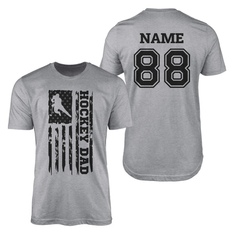 Hockey Dad Vertical Flag With Hockey Player Name on a Men's T-Shirt with a Black Graphic