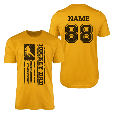 Hockey Dad Vertical Flag With Hockey Player Name on a Men's T-Shirt with a Black Graphic