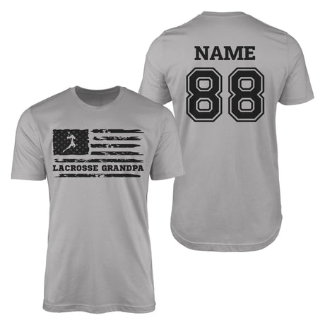 Lacrosse Grandpa Horizontal Flag With Lacrosse Player Name on a Men's T-Shirt with a Black Graphic