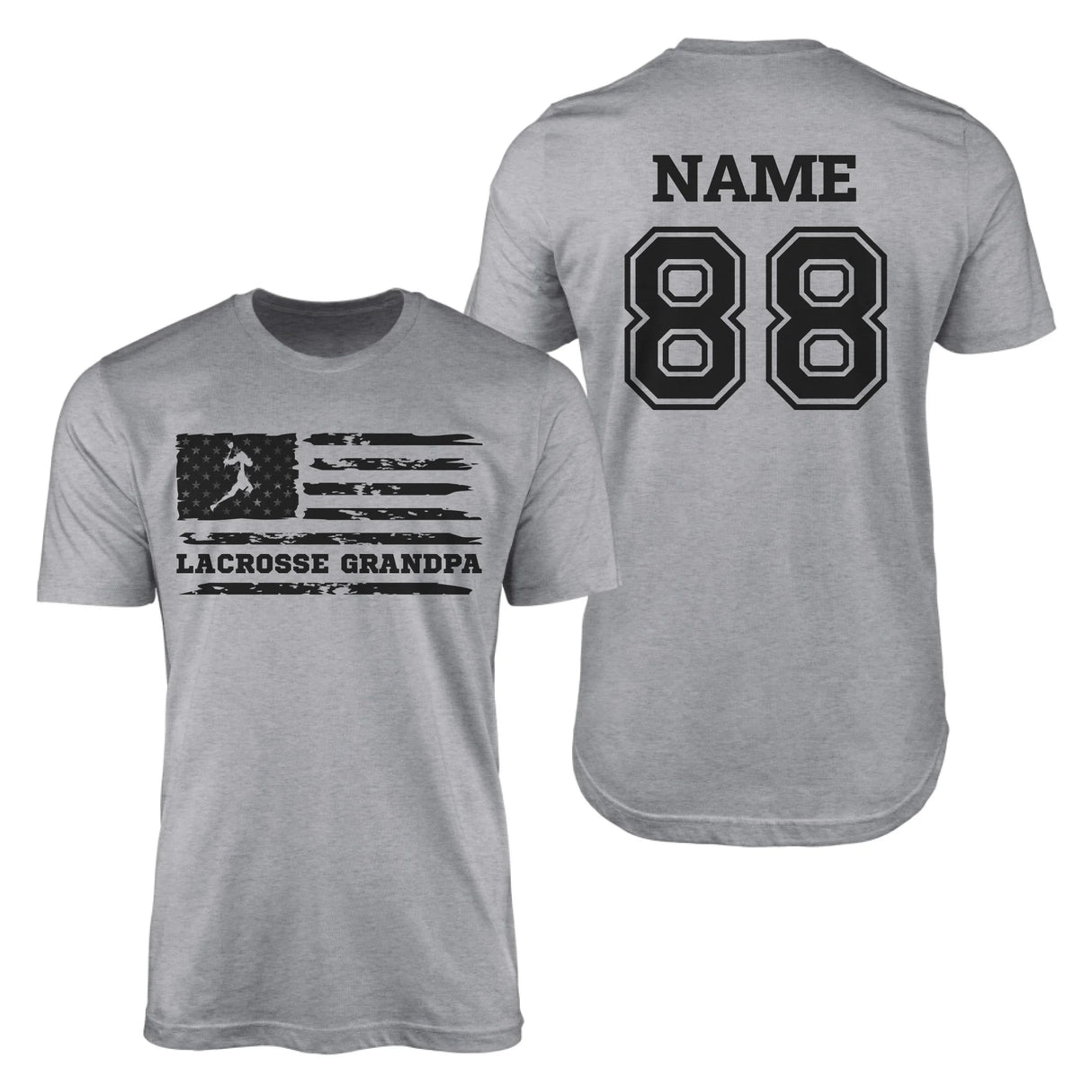 Lacrosse Grandpa Horizontal Flag With Lacrosse Player Name on a Men's T-Shirt with a Black Graphic