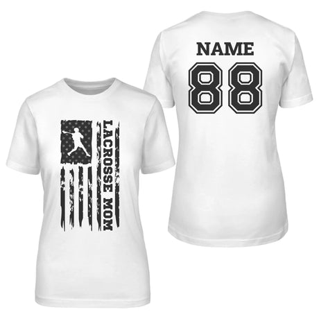 Lacrosse Mom Vertical Flag With Lacrosse Player Name on a Unisex T-Shirt with a Black Graphic